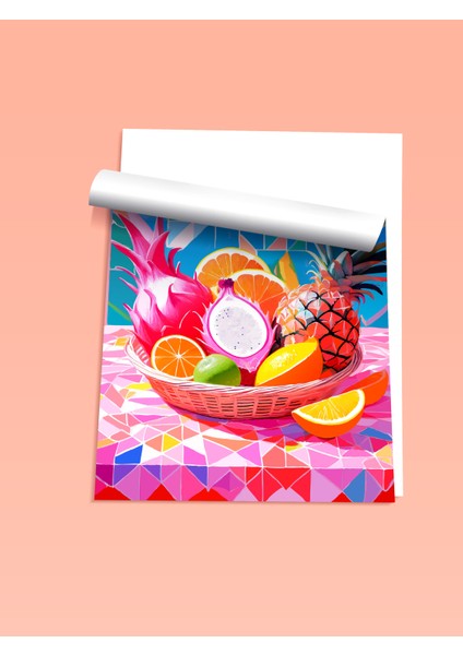 Çerçevesiz Poster, Geometrik Renkli Meyve Tasarımı, Mutfak Dekoru Poster No: 113368 fiyatları