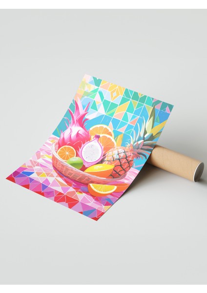Çerçevesiz Poster, Geometrik Renkli Meyve Tasarımı, Mutfak Dekoru Poster No: 113368 modelleri