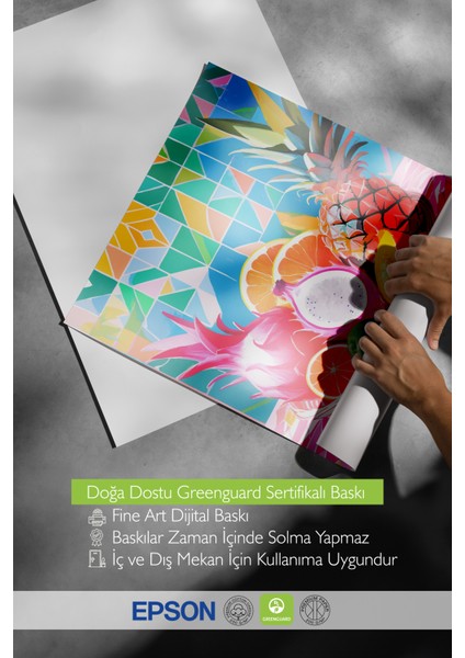 Çerçevesiz Poster, Geometrik Renkli Meyve Tasarımı, Mutfak Dekoru Poster No: 113368