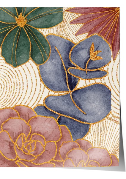 Çerçevesiz Poster, Altın Dokunuşlu Çiçekler, Yatak Odası Dekoru Poster No: 113513