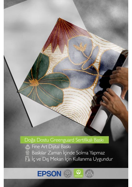 Çerçevesiz Poster, Altın Dokunuşlu Çiçekler, Yatak Odası Dekoru Poster No: 113513