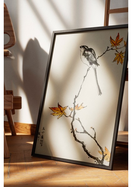 Siyah Çerçeveli Tablo, Dal Üzerinde Kuş Deseni, Salon Dekoru Poster No: 113483 fırsatları