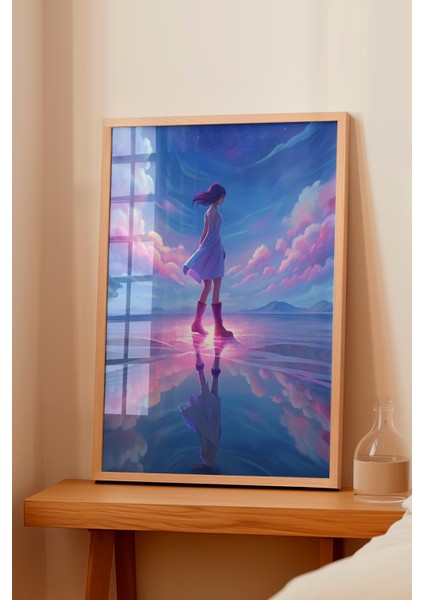 Ahşap Çerçeveli Tablo, Gökyüzünde Yürüyen Kız Dijital Tasarım, Genç Odası Dekoru Poster No: 113848 fiyatları