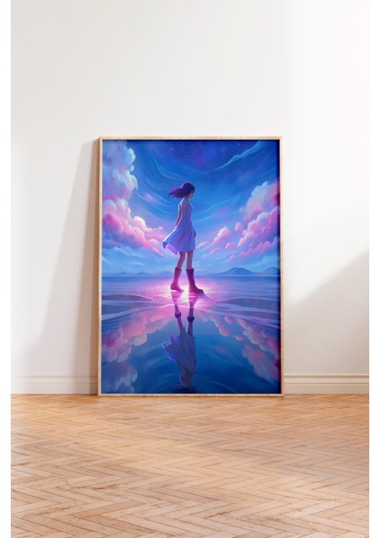 Ahşap Çerçeveli Tablo, Gökyüzünde Yürüyen Kız Dijital Tasarım, Genç Odası Dekoru Poster No: 113848 modelleri