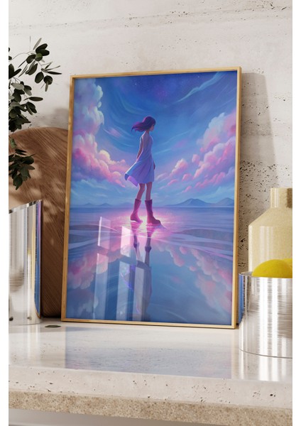 Ahşap Çerçeveli Tablo, Gökyüzünde Yürüyen Kız Dijital Tasarım, Genç Odası Dekoru Poster No: 113848 fırsatları
