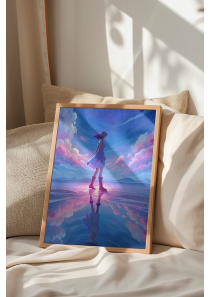 Ahşap Çerçeveli Tablo, Gökyüzünde Yürüyen Kız Dijital Tasarım, Genç Odası Dekoru Poster No: 113848 indirimleri