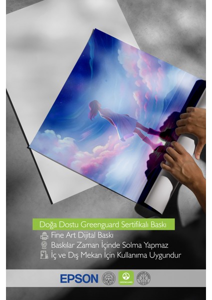 Ahşap Çerçeveli Tablo, Gökyüzünde Yürüyen Kız Dijital Tasarım, Genç Odası Dekoru Poster No: 113848