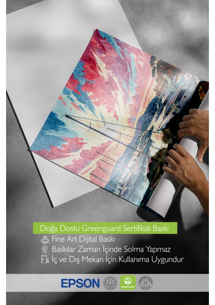 Çerçevesiz Poster, Renkli Gün Batımında Yat Limanı Manzarası, Salon Dekoru Poster No: 113851