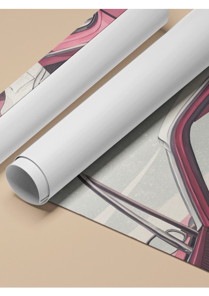 Çerçevesiz Poster, Pembe Retro Araba ve Kadın, Genç Odası Dekoru Poster No: 113729 fırsatları