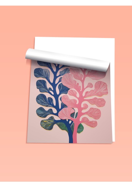 Çerçevesiz Poster, Pembe Mavi Yaprak Illüstrasyonu, Salon Dekoru Poster No: 113802 fiyatları