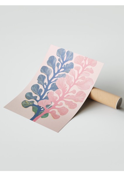 Çerçevesiz Poster, Pembe Mavi Yaprak Illüstrasyonu, Salon Dekoru Poster No: 113802 modelleri