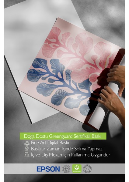 Çerçevesiz Poster, Pembe Mavi Yaprak Illüstrasyonu, Salon Dekoru Poster No: 113802