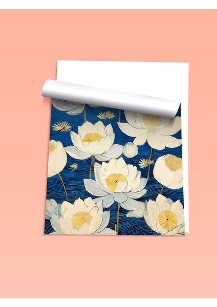 Çerçevesiz Poster, Lotus Çiçekleri Mavi Zemin Üzerinde, Salon Dekoru Poster No: 113339 fiyatları
