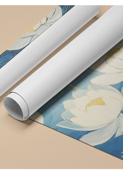 Çerçevesiz Poster, Lotus Çiçekleri Mavi Zemin Üzerinde, Salon Dekoru Poster No: 113339 fırsatları