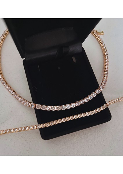 Kadın Gold Su Yolu Kolye Bileklik Set Lüks Kadife Mücevher Kutusunda