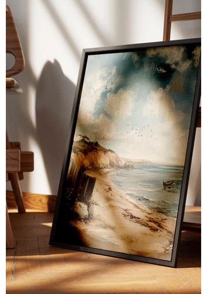 Siyah Çerçeveli Tablo, Sahil Manzaralı Deniz ve Gökyüzü Tablosu, Salon Dekoru Poster No: 108946 fırsatları