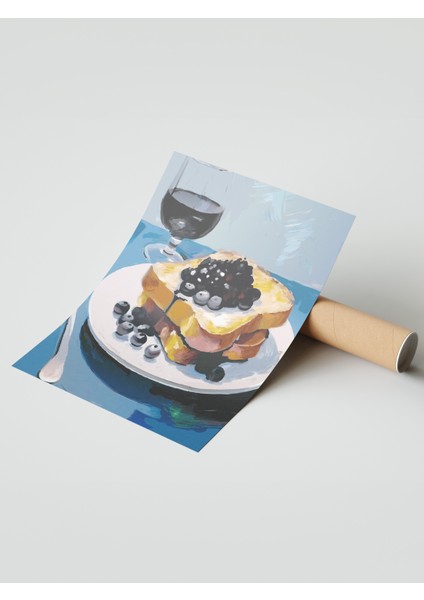 Çerçevesiz Poster, Yaban Mersinli Tatlı ve Şarap Sunumu, Mutfak Dekoru Poster No: 113331 modelleri