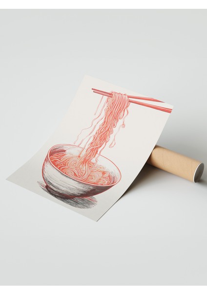 Çerçevesiz Poster, Kırmızı Ramen Kasesi Illüstrasyonu, Mutfak Dekoru Poster No: 113264 modelleri