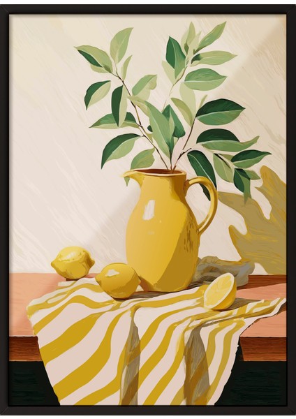 Siyah Çerçeveli Tablo, Sarı Limonlu Natürmort Tablo, Mutfak Dekoru Poster No: 113318
