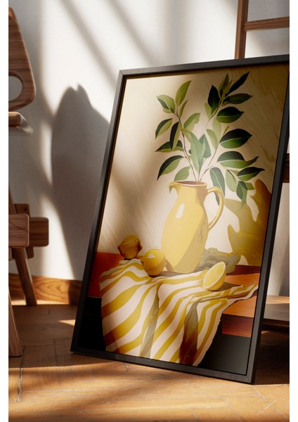 Siyah Çerçeveli Tablo, Sarı Limonlu Natürmort Tablo, Mutfak Dekoru Poster No: 113318 fırsatları