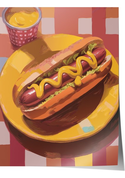 Çerçevesiz Poster, Sosisli Sandviç Çizimi, Mutfak Dekoru Poster No: 113361