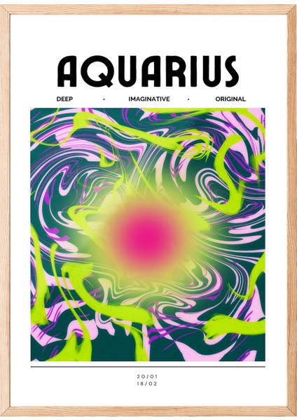 Ahşap Çerçeveli Tablo, Aquarius Astroloji , Çalışma Odası Dekoru Poster No: 114247