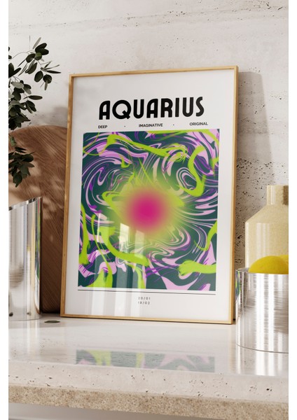 Ahşap Çerçeveli Tablo, Aquarius Astroloji , Çalışma Odası Dekoru Poster No: 114247 fırsatları