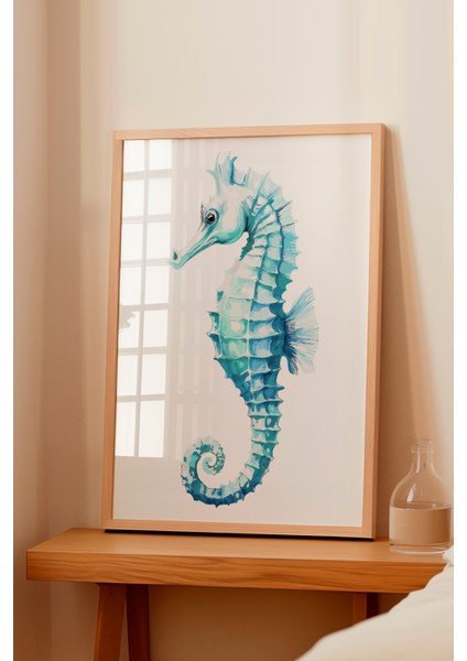 Ahşap Çerçeveli Tablo, Mavi Denizatı Çizimi, Banyo Dekoru Poster No: 113805 fiyatları
