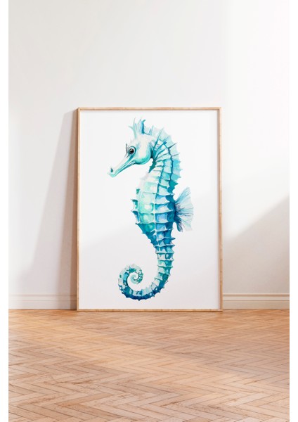 Ahşap Çerçeveli Tablo, Mavi Denizatı Çizimi, Banyo Dekoru Poster No: 113805 modelleri