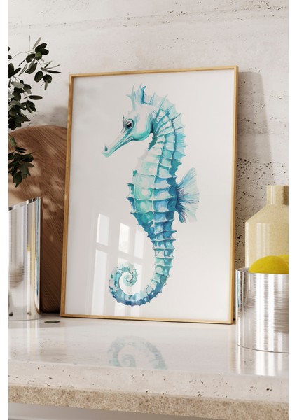 Ahşap Çerçeveli Tablo, Mavi Denizatı Çizimi, Banyo Dekoru Poster No: 113805 fırsatları