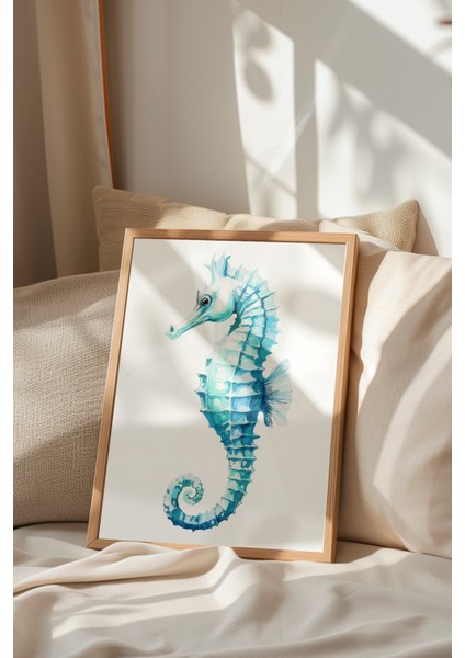 Ahşap Çerçeveli Tablo, Mavi Denizatı Çizimi, Banyo Dekoru Poster No: 113805 indirimleri