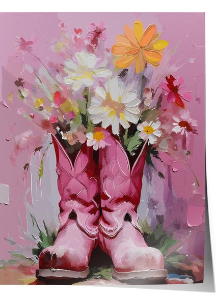 Çerçevesiz Poster, Pembe Çiçekler ve Kadın Figürü, Salon Dekoru Poster No: 113717