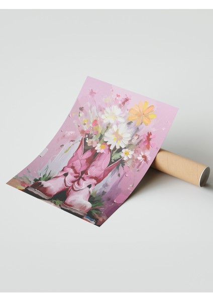 Çerçevesiz Poster, Pembe Çiçekler ve Kadın Figürü, Salon Dekoru Poster No: 113717 modelleri