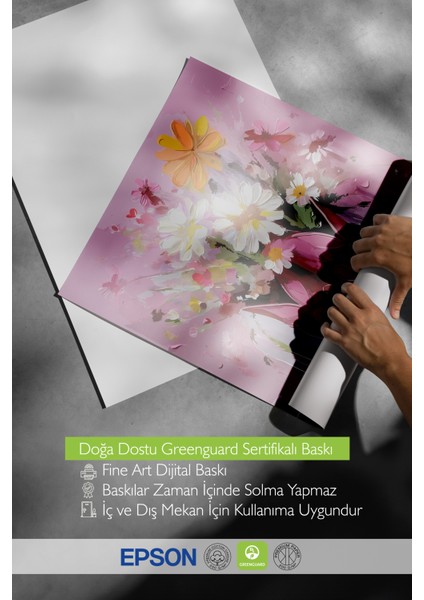 Çerçevesiz Poster, Pembe Çiçekler ve Kadın Figürü, Salon Dekoru Poster No: 113717