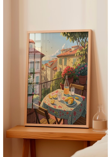 Ahşap Çerçeveli Tablo, Toskana Tarzı Balkon ve Sokak Manzarası, Salon Dekoru Poster No: 113390 fiyatları