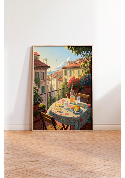 Ahşap Çerçeveli Tablo, Toskana Tarzı Balkon ve Sokak Manzarası, Salon Dekoru Poster No: 113390 modelleri