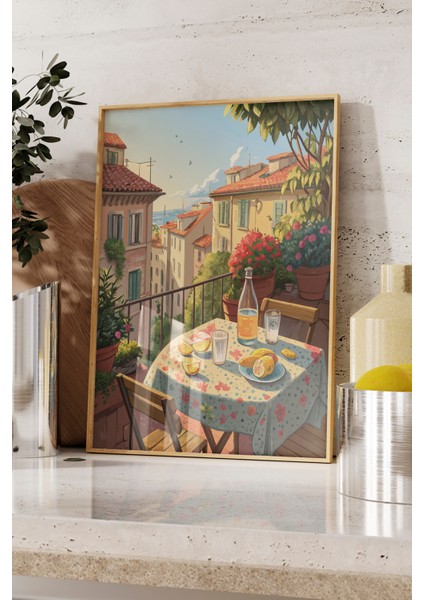 Ahşap Çerçeveli Tablo, Toskana Tarzı Balkon ve Sokak Manzarası, Salon Dekoru Poster No: 113390 fırsatları