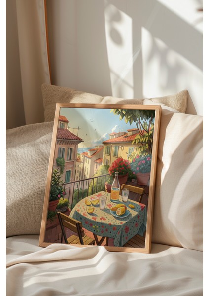 Ahşap Çerçeveli Tablo, Toskana Tarzı Balkon ve Sokak Manzarası, Salon Dekoru Poster No: 113390 indirimleri