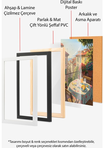 Ahşap Çerçeveli Tablo, Toskana Tarzı Balkon ve Sokak Manzarası, Salon Dekoru Poster No: 113390