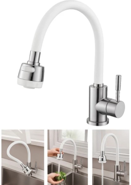 Beyaz Renkli Oynar Başlıklı Tasarruflu Silikon Musluk Başlığı Kubar