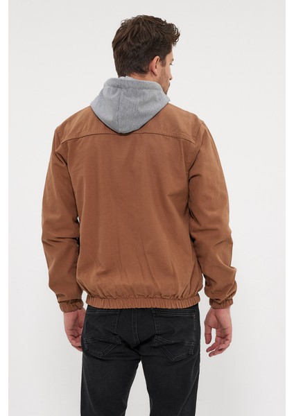 Erkek Fermuarlı Basic Kahve Kapşonlu Kot Ceket modelleri