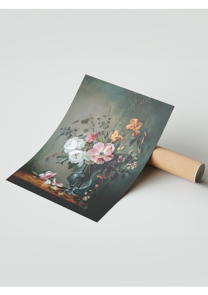 Çerçevesiz Poster, Siyah Zemin Zarif Çiçek Deseni, Yatak Odası Dekoru Poster No: 108924 modelleri