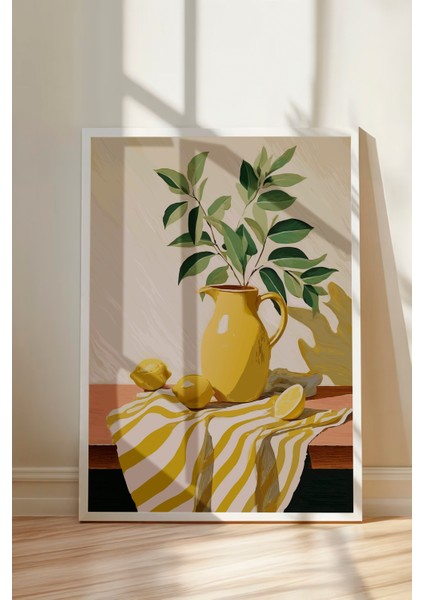 Beyaz Çerçeveli Tablo, Sarı Limonlu Natürmort Tablo, Mutfak Dekoru Poster No: 113318 modelleri
