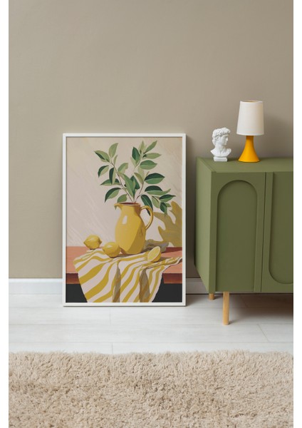 Beyaz Çerçeveli Tablo, Sarı Limonlu Natürmort Tablo, Mutfak Dekoru Poster No: 113318 fırsatları
