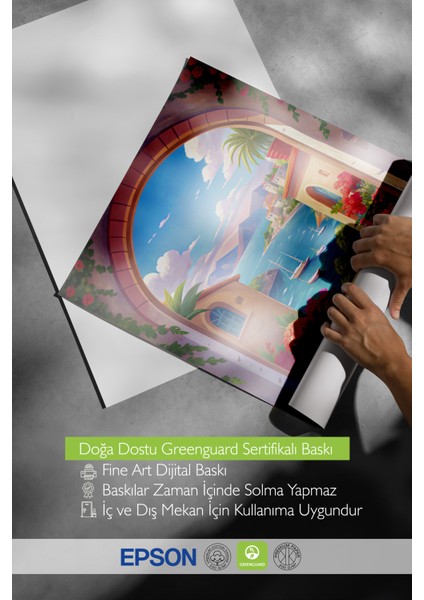 Çerçevesiz Poster, Akdeniz Manzaralı Çiçekli Sokak, Salon Dekoru Poster No: 113858