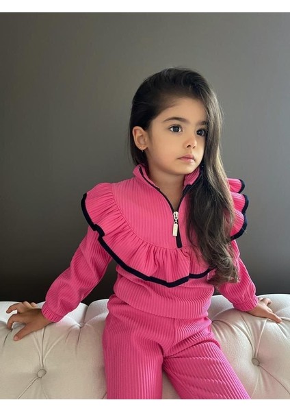 Fitilli Kumaş Sweatshirt-Eşofman Altı Mevsimlik Kız Çocuk Takım fiyatları