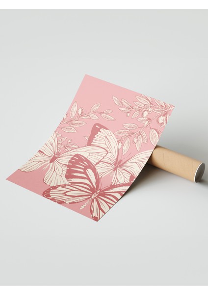 Çerçevesiz Poster, Pembe Arka Plan Kelebek Çizimi, Genç Odası Dekoru Poster No: 113508 modelleri
