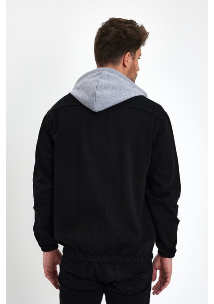 Erkek Fermuarlı Basic Siyah Kapşonlu Kot Ceket fırsatları