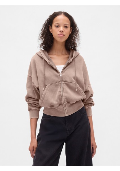 Kadın Açık Kahverengi Vintagesoft Fermuarlı Wedge Sweatshirt