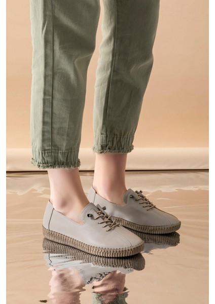 Angers Hakiki Deri Krem Kadın Deri Babet modelleri